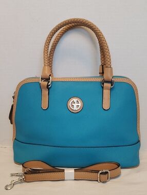 Gianni Bini Teal and Tan Braided-Handle Satchel